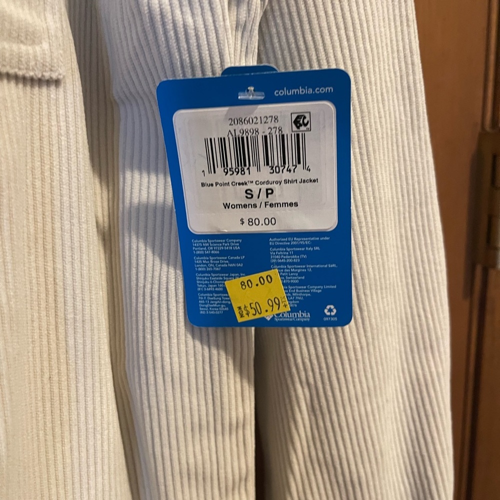 Columbia White Corduroy Shirt Jacket